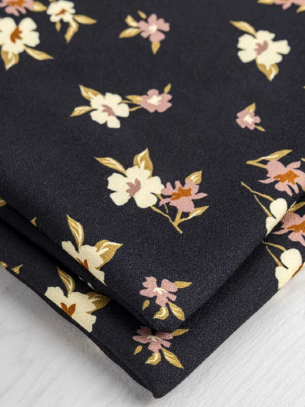 Timeless Floral Print EcoVero Viscose Crepe - Black + Cream + Rose + Green