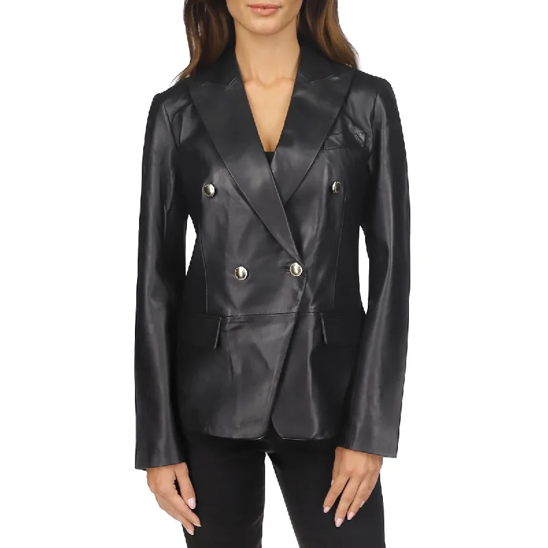 Mega Sale soft coatWomens Lambskin Leather Trendy Double-Breasted Blazer