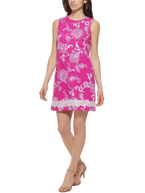 Big Discounts puff sleeve dressPetites Womens Lace Trim Knee Shift Dress