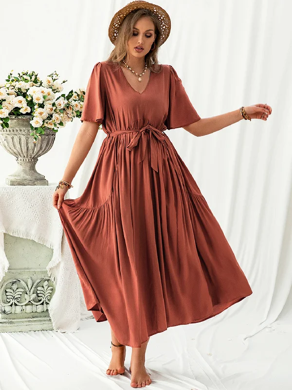 Season Finale Sale off-the-shoulder dressPlus Size V-Neck Flutter Sleeve Midi Dress