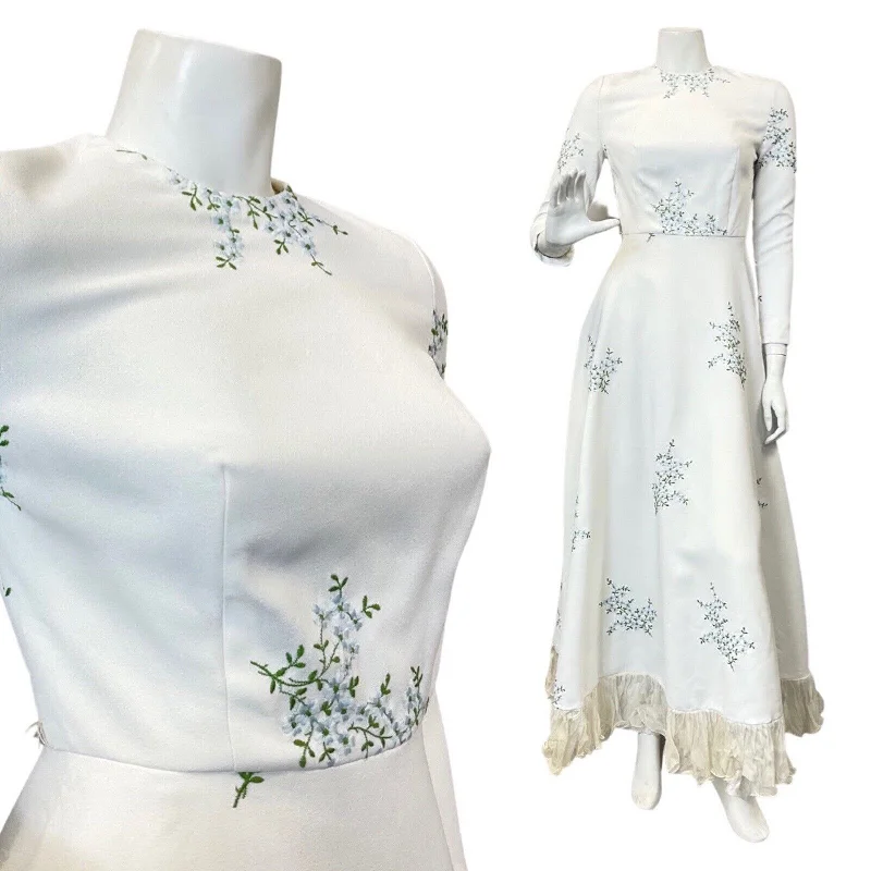 Price Slash VINTAGE 60s 70s WHITE BLUE GREEN FLORAL EMBROIDERED PRAIRIE WEDDING MAXI DRESS 6 Price Slash VINTAGE 60s 70s WHITE BLUE GREEN FLORAL EMBROIDERED PRAIRIE WEDDING MAXI DRESS 6