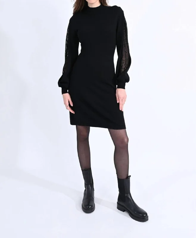 Lace Insert Sleeve Dress In Black