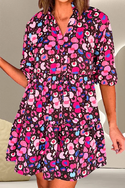 Exclusive Savings playful dressPrinted Notched Half Sleeve Mini Dress