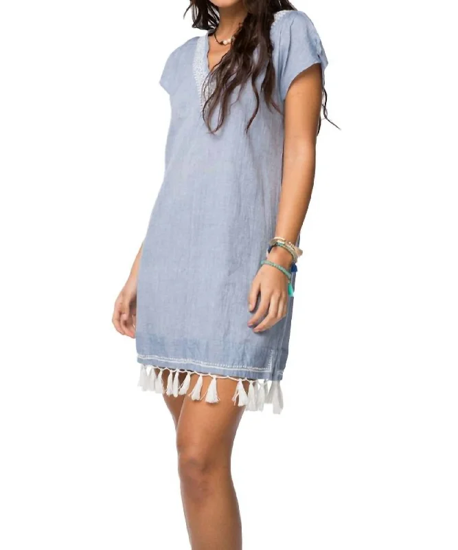 Act Fast stylish dressFringe Tassel Dress In Chambray
