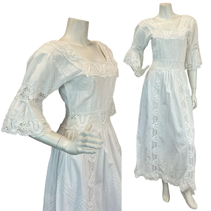 Buy Now VTG 60s 70s WHITE COTTON BRODERIE LACE PRAIRIE BOHO WEDDING MAXI DRESS 6 8 Buy Now VTG 60s 70s WHITE COTTON BRODERIE LACE PRAIRIE BOHO WEDDING MAXI DRESS 6 8