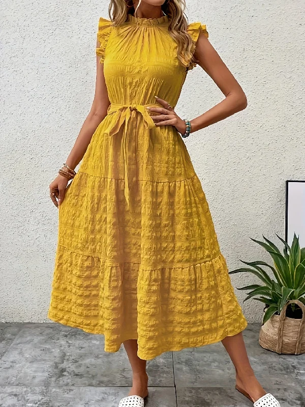 Special Buy classic fit-and-flare dressTied Ruffled Cap Sleeve Midi Dress