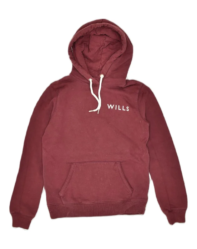 JACK WILLS Womens Graphic Hoodie Jumper UK 4 XS Maroon Cotton