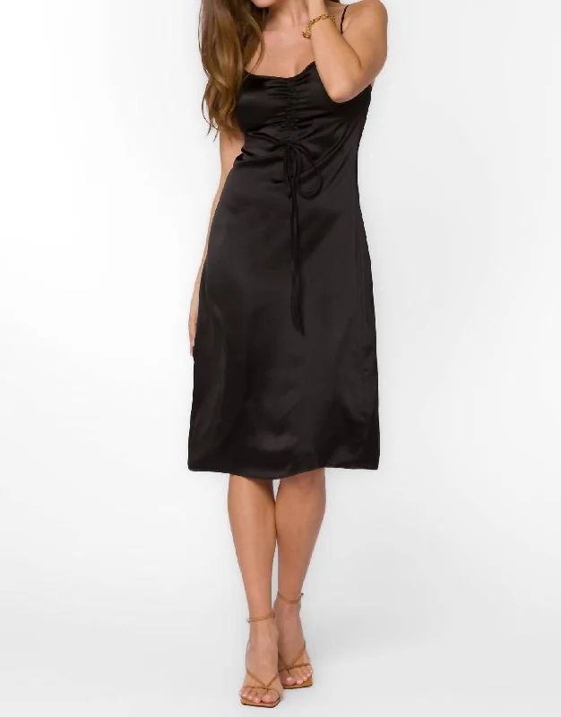 Livvy Satin Slip Dress In Black