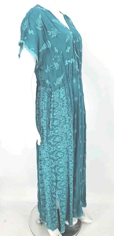 JOHNNY WAS Teal Embroidered Maxi Length Size X-LARGE Dress