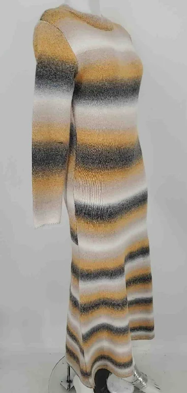 ELAN Yellow Black & White Knit Striped Longsleeve Size SMALL (S) Dress