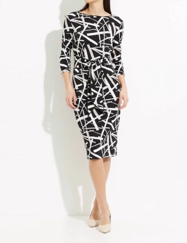 Buy Now elegant shift dressAbstract Texture Print Tie Front Dress In Black