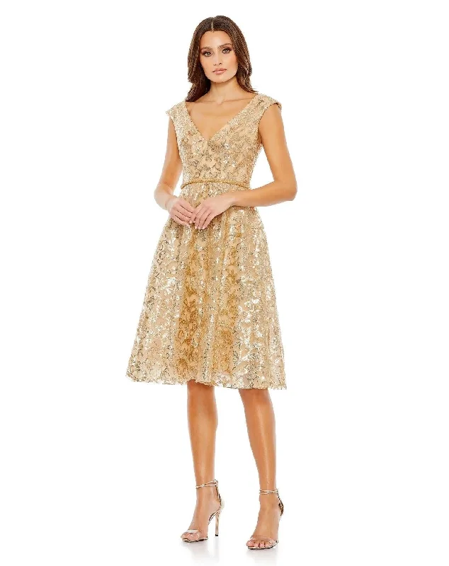 Grand Opening Sale trendy bodycon dressMac Duggal 68012 Short Sleeve Midi Dress