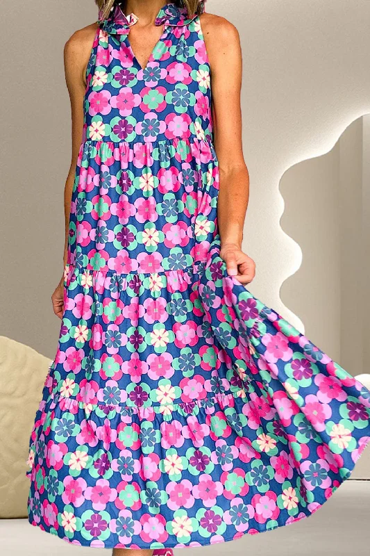 Best Seller party dressPrinted Notched Sleeveless Midi Dress