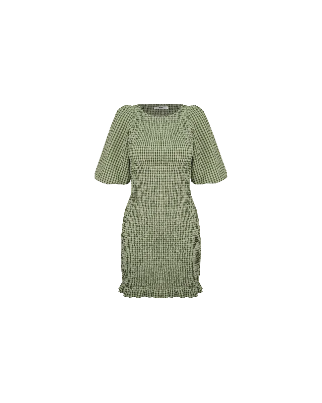 Exclusive Savings SKY SHIRRED DRESS FOREST GINGHAM