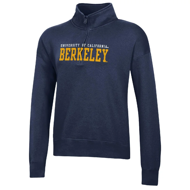 University of California Berkeley felt embroidered Big Cotton women's 1/4 Zip sweatshirt-Navy