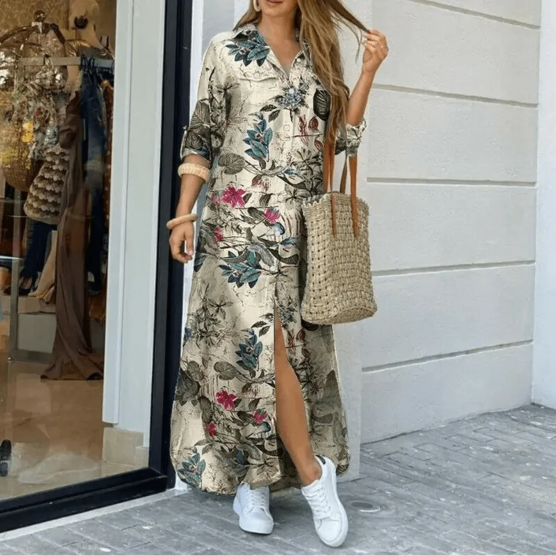 Women Long Sleeve Shirt Dress Spring Single Breasted Button Party Female Maxi