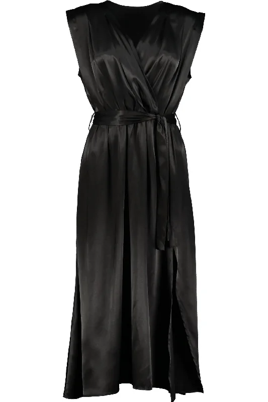 Price Fest office dressAeries Satin Wrap Dress In Black