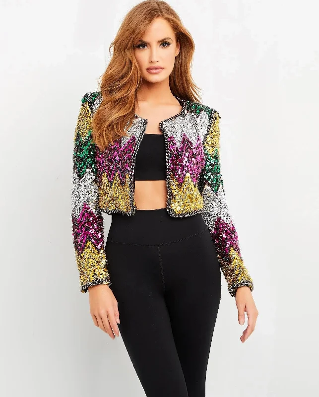 Limited Time Offer fitted bodycon dressJovani M05037 Multi Color Sequins Blazer