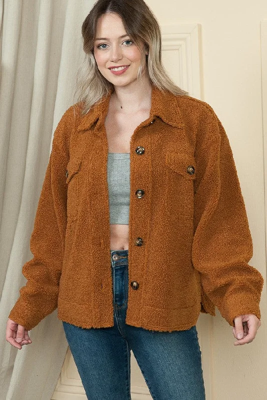Final Markdown fitted coatCAMEL TEDDY PLUSH BUTTON DOWN JACKET S3151