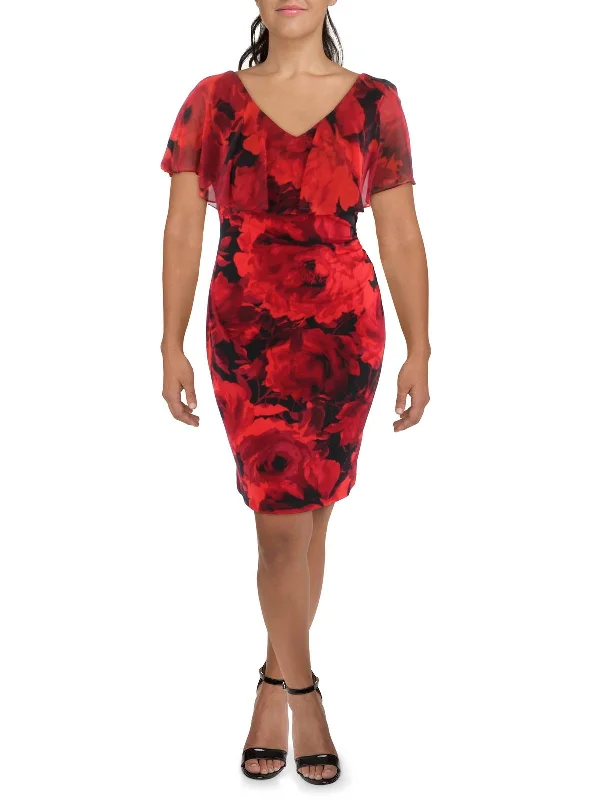 Womens Cape Ruched Sheath Dress