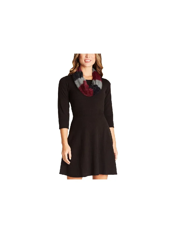 Time-Limited Offer BCX Womens 3/4 Sleeve Crew Neck Short Fit + Flare Dress