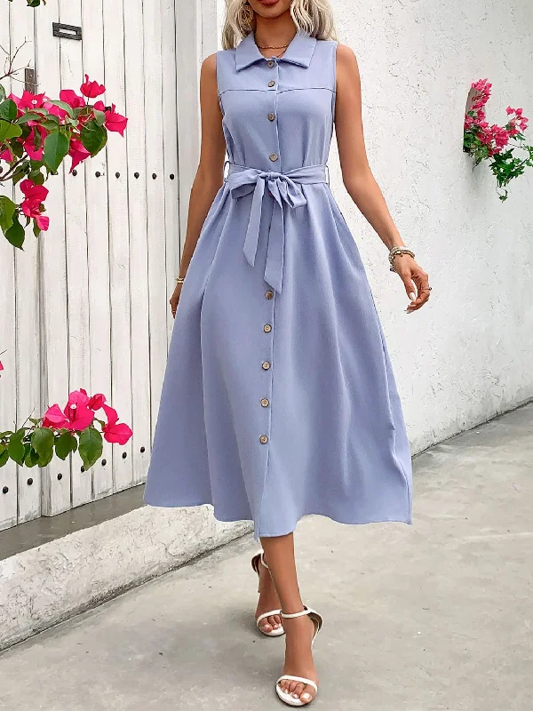 Mega Sale sleek midi dressCollared Neck Sleeveless Dress