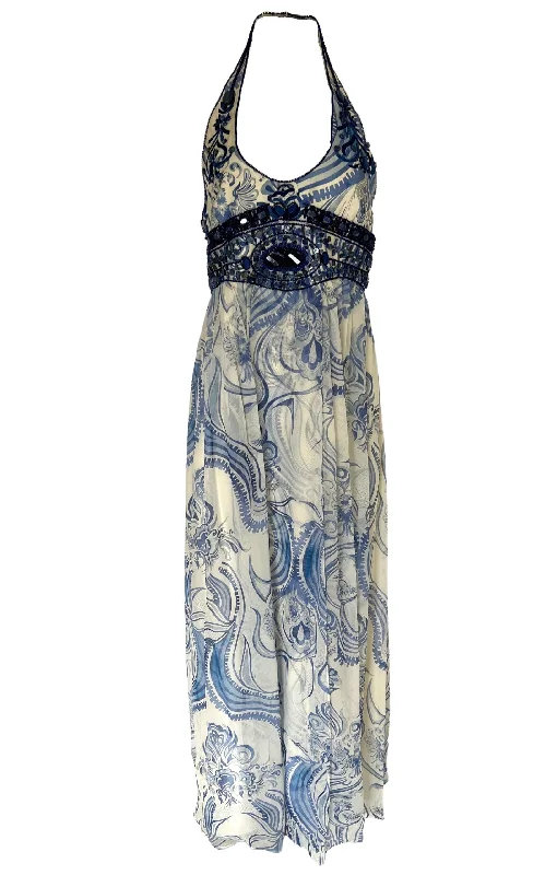 Price Smash winter dressGreek Bleach Lazurite Silk Halter Gown Dress