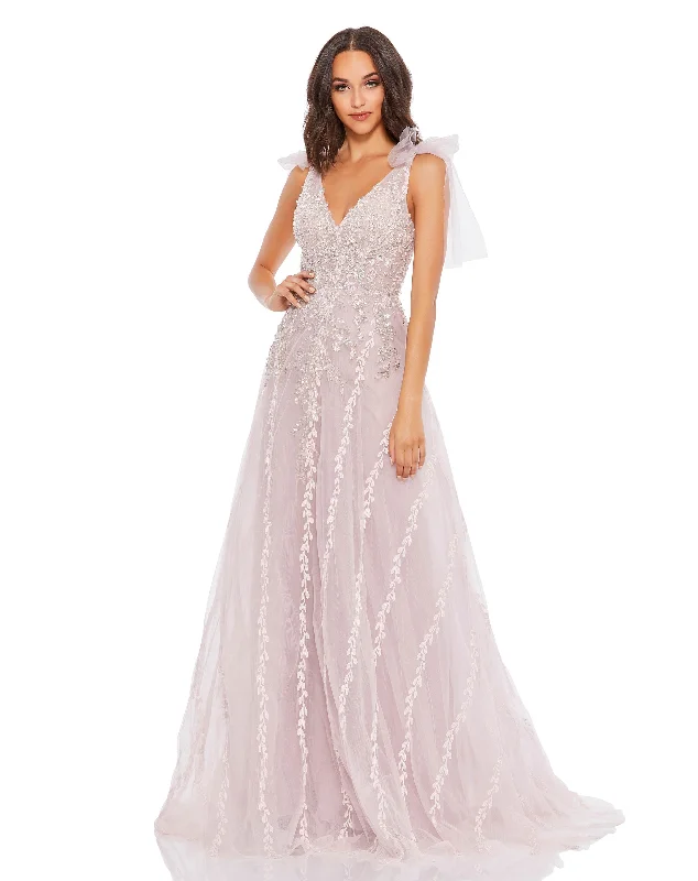 Massive Deals ashionable dressEmbellished Soft Tie Sleeveless V Neck Gown
