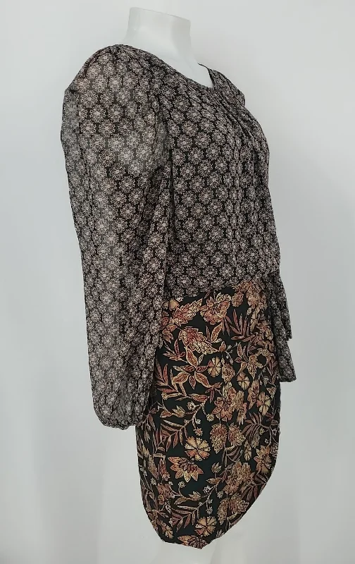 MISA Black Tan Multicolor Made in USA Print Longsleeve Size 4  (S) Dress