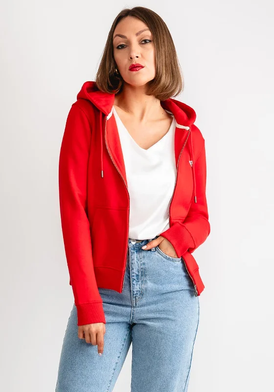 Quick Sale cozy hoodieGuess Jeans Womens Logo Full Zip Hoodie, Red