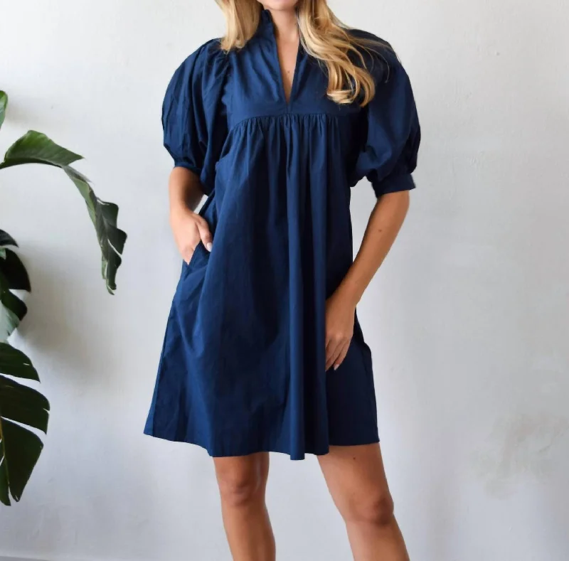 Friends and Family Sale off-shoulder dressHigh Neck Dress In Navy