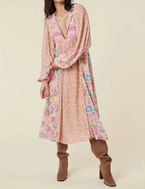 Mossy Patchwork Boho Dress In Spring Garden