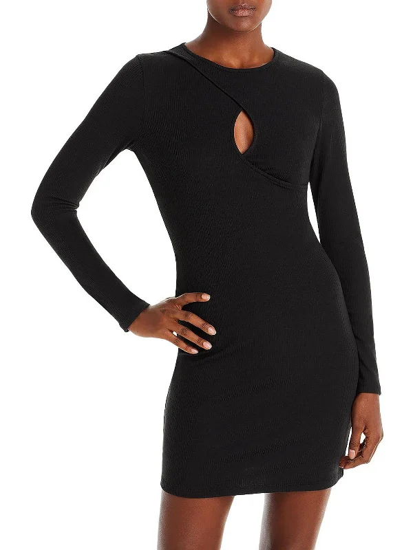 Super Sale bodycon dressWomens Ribbed Knit Keyhole Mini Dress