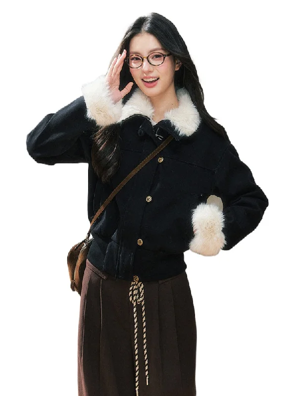 Low Prices chic coatBlack Fitted Shearling Jacket