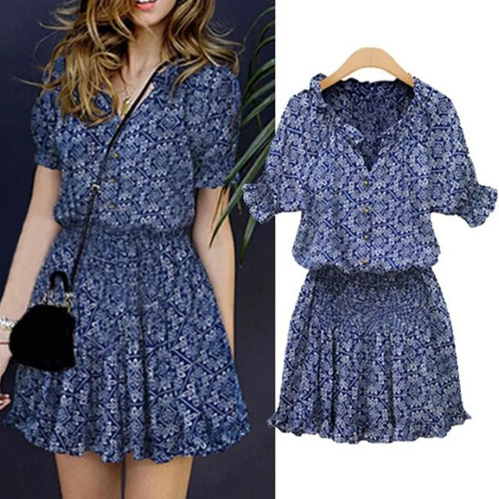 V-Neckline Sleeve Dress Short Plus Size