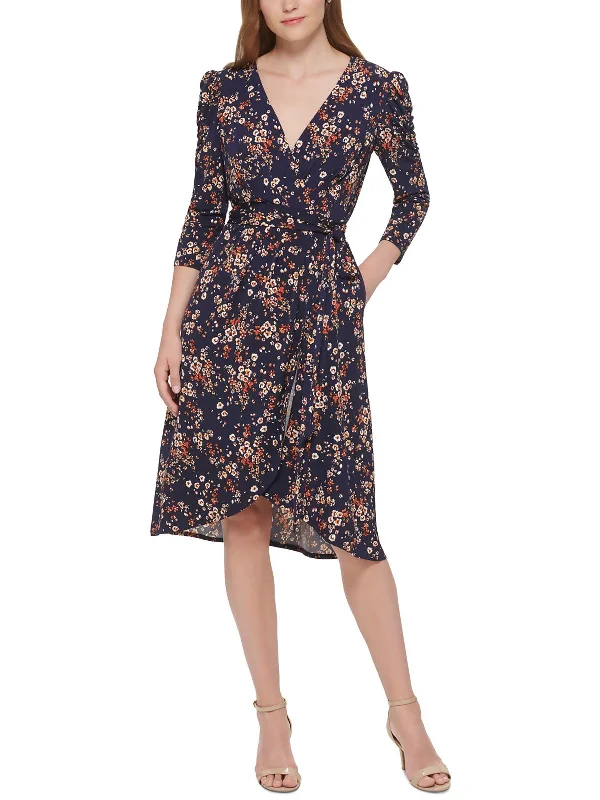 Special Price casual dressPetites Womens Floral Surplice Midi Dress