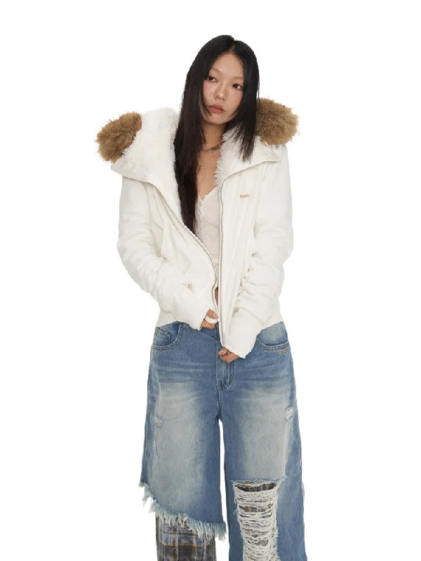 The Best Prices casual coatFur Collar Fleece-Lined Short Coat