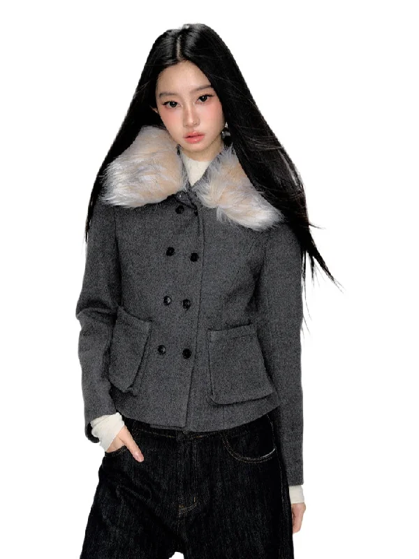 Weekend Deal cozy wool-blend coatGrey Short Down Jacket