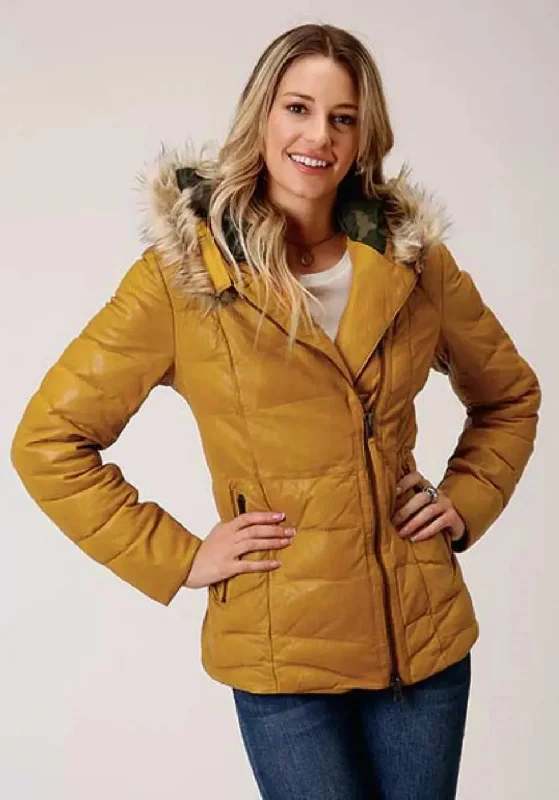 Weekend Deal trendy puffer coatStetson Quilted Puffy (Yellow) - Women's Leather Jacket