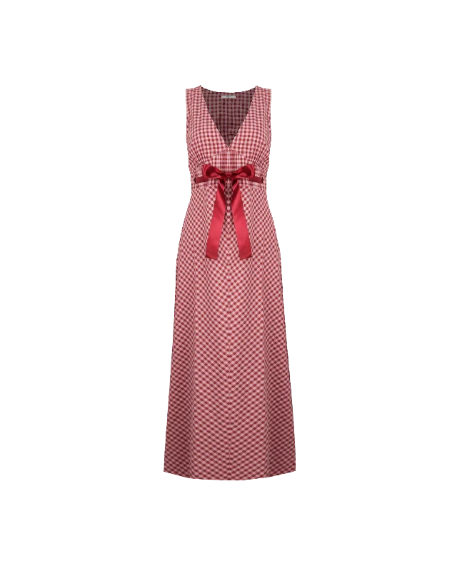 Hurry In FLORY DRESS PINK BURGUNDY GINGHAM