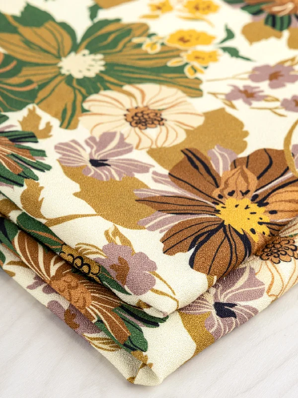 Heirloom Floral Print EcoVero Viscose Crepe - Cream + Ochre + Green + Rose