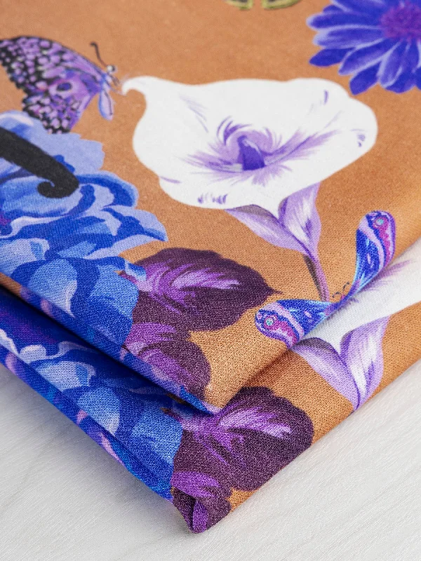 Italian Flora Fauna Print Linen Deadstock - Terracotta + Blue + Magenta