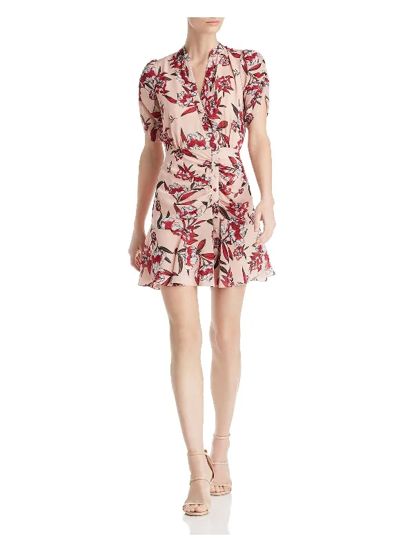 Hurry In Jaygodfrey Womens Button Floral Short Sleeve V Neck Short Fit + Flare Dress Hurry In Jaygodfrey Womens Button Floral Short Sleeve V Neck Short Fit + Flare Dress