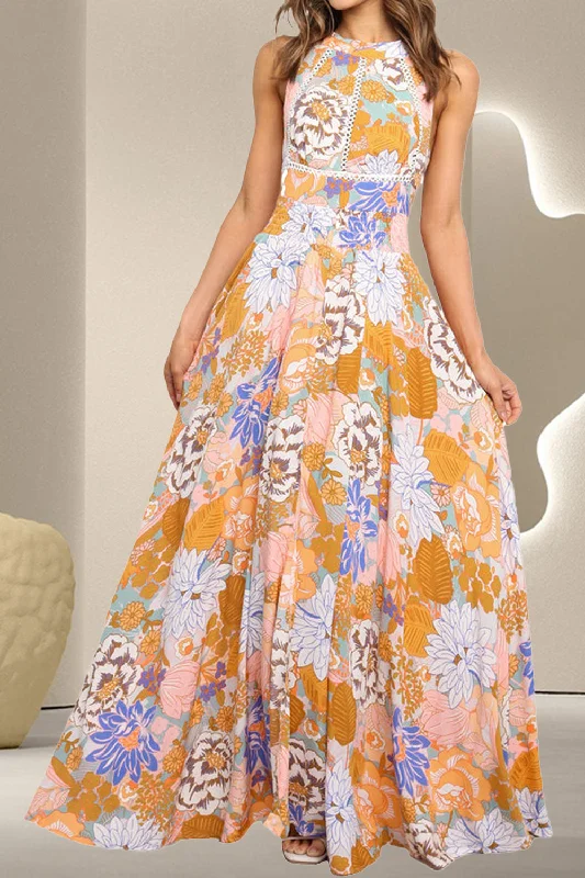Quick Sale stylish party dressTied Printed Grecian Sleeveless Maxi Dress