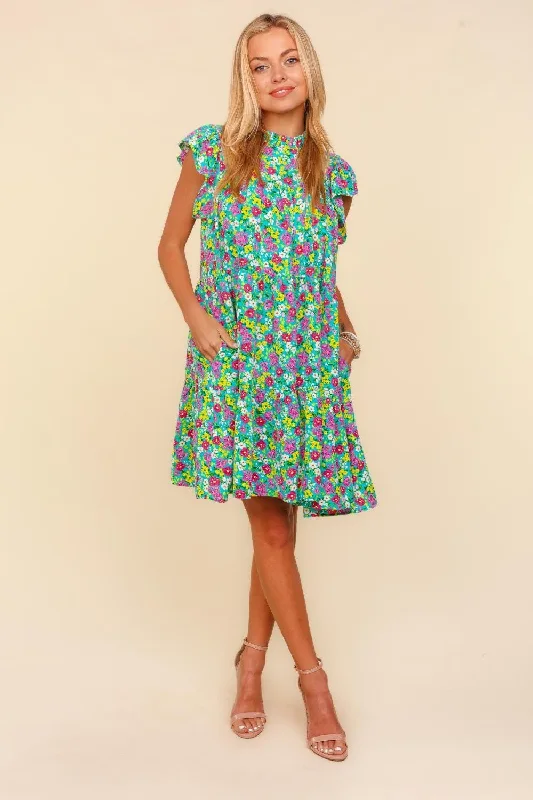 Weekend Deal satin midi dressHaptics Frilled Mock Neck Ditsy Floral Dress