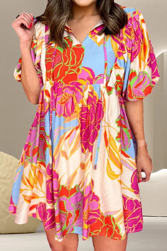 Today’s Special velvet dressPrinted Tie Neck Half Sleeve Mini Dress