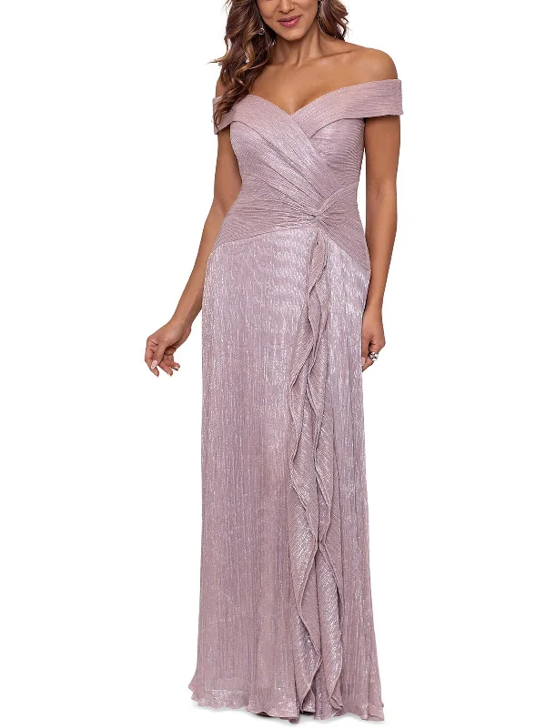 Plus Womens Metallic Maxi Evening Dress