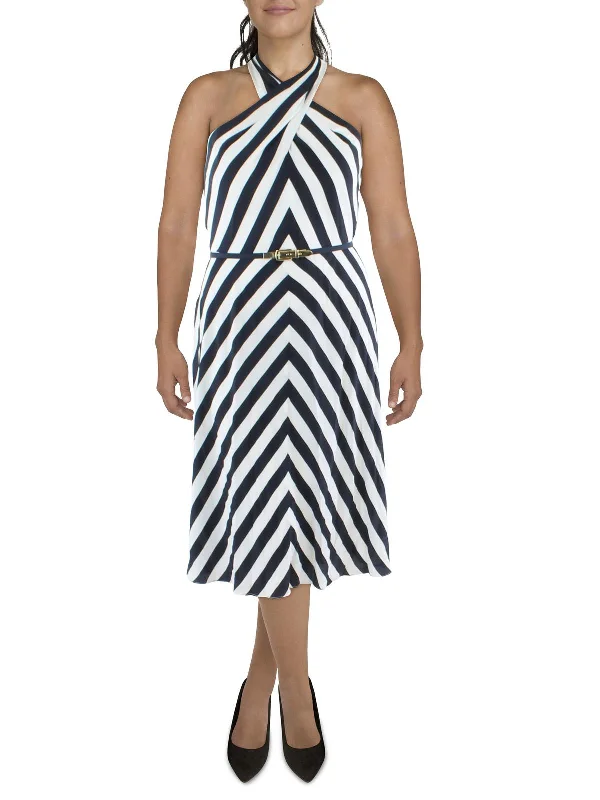 Womens Chiffon Striped Midi Dress