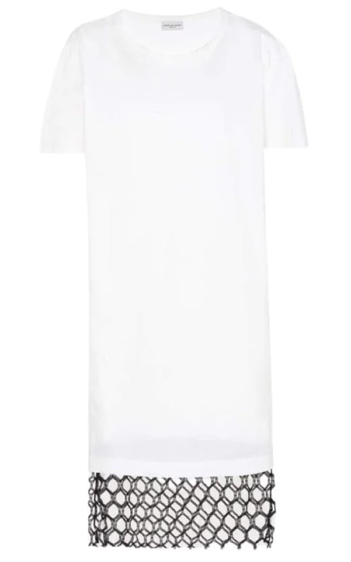Price Reduction ashionable dressMesh Lace Cotton Shirt Dress
