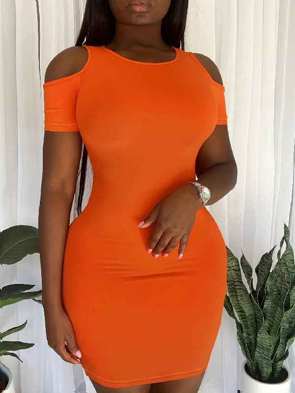 Big Savings sophisticated dressPlus Size Cold Shoulder Short Sleeve Mini Dress